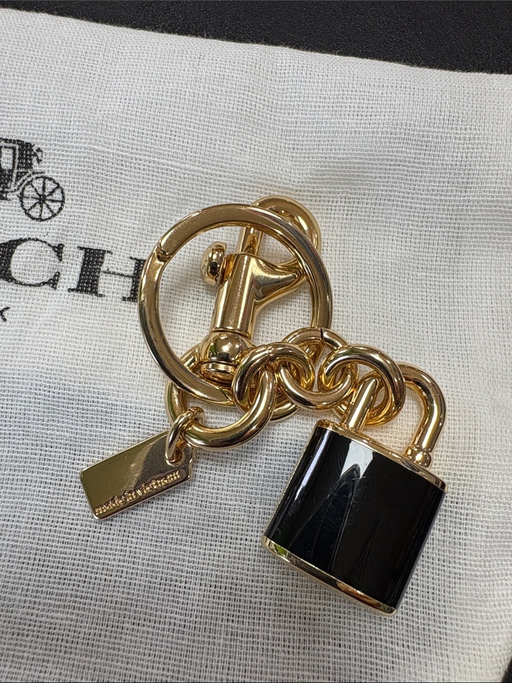 New**Coach** Gold-Tone and Black Padlock Keychain Key Holder - Picture 5 of 5